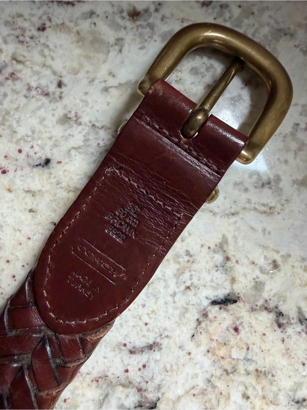 Coach 5922 Woven Brown Leather Mens Belt with Brass Buckle 36” Brown EUC